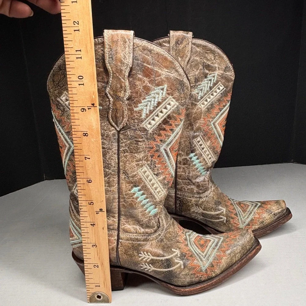 Corral Teens 2 Leather Western Boots Aztec Southwestern Embroidered F1049 GUC